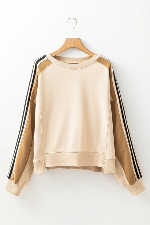 'Stellarae' Striped Long Sleeve Beige Sweater - Celes Fashion